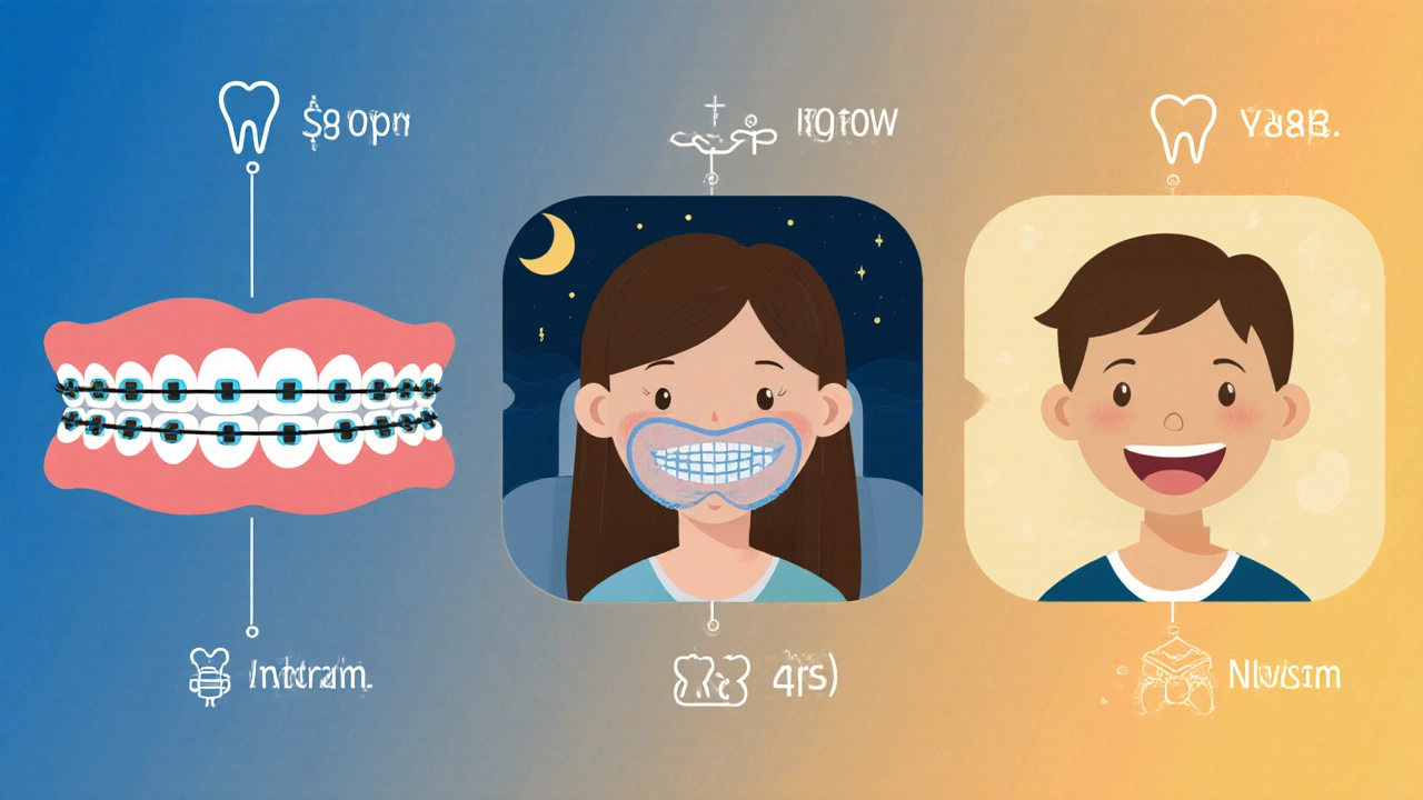 Časová osa: sundání rovnátek, nošení retentoru a trvalý výsledek.