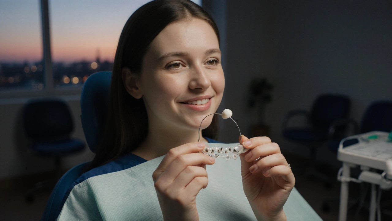 Pacient používá ortodontický vosk na zlomený drát.