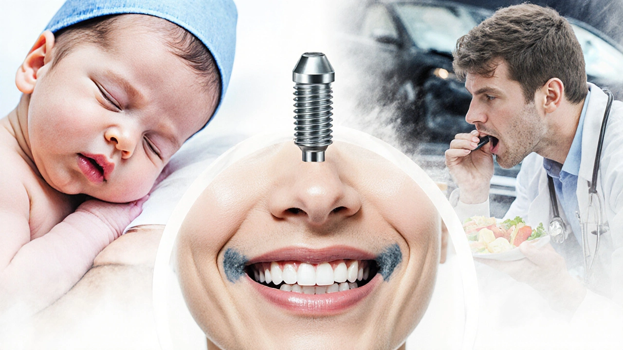 Tři případy maxilofaciální chirurgie: vrozená vada, úraz a funkční problém čelisti.