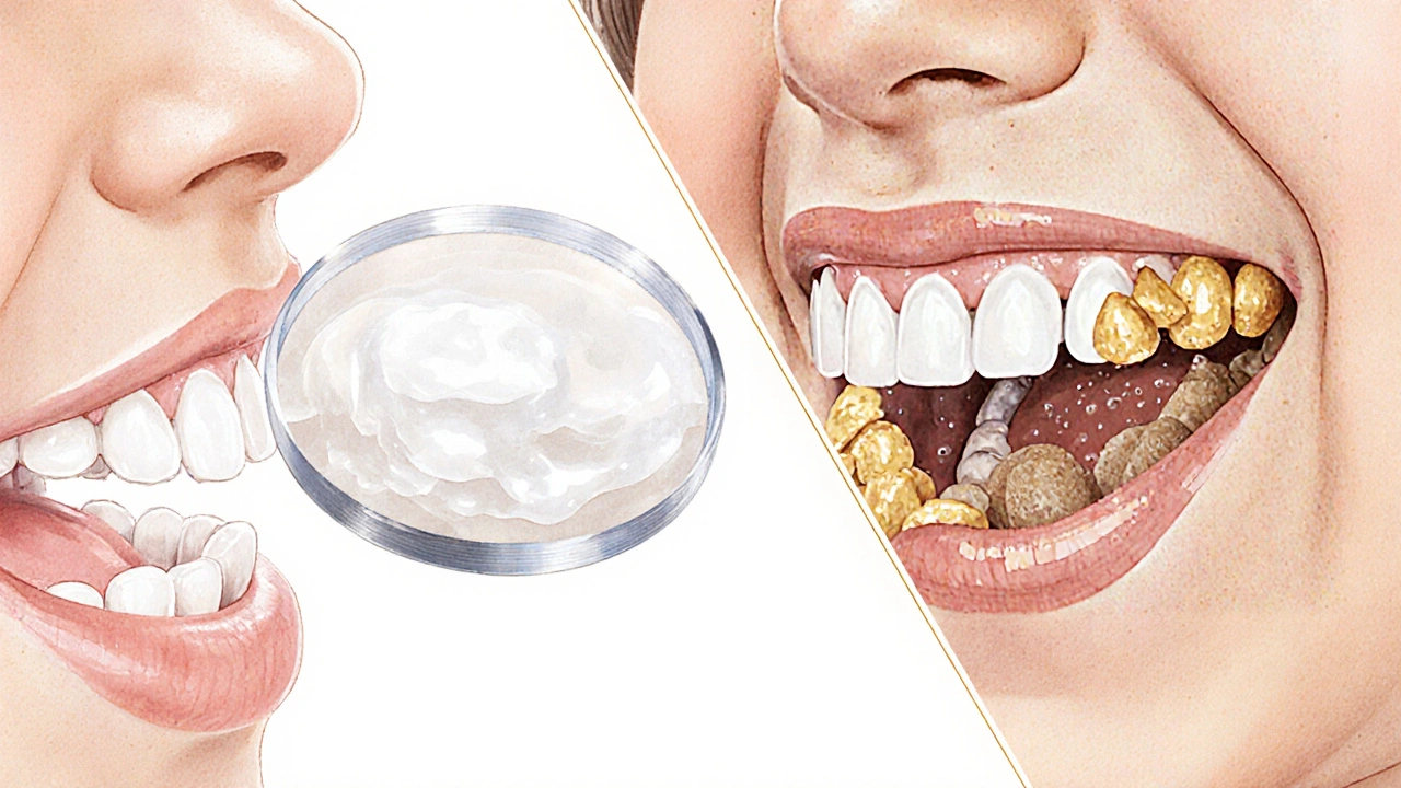 Zubní plak se mění v zubní kámen na mléčných zubech.