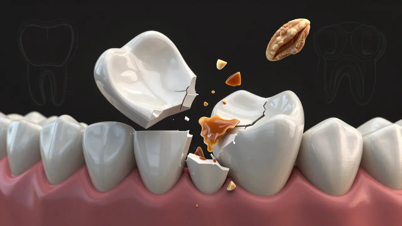 Keramické rovnátko se odlepí od zubu pod tlakem tvrdé potravy.