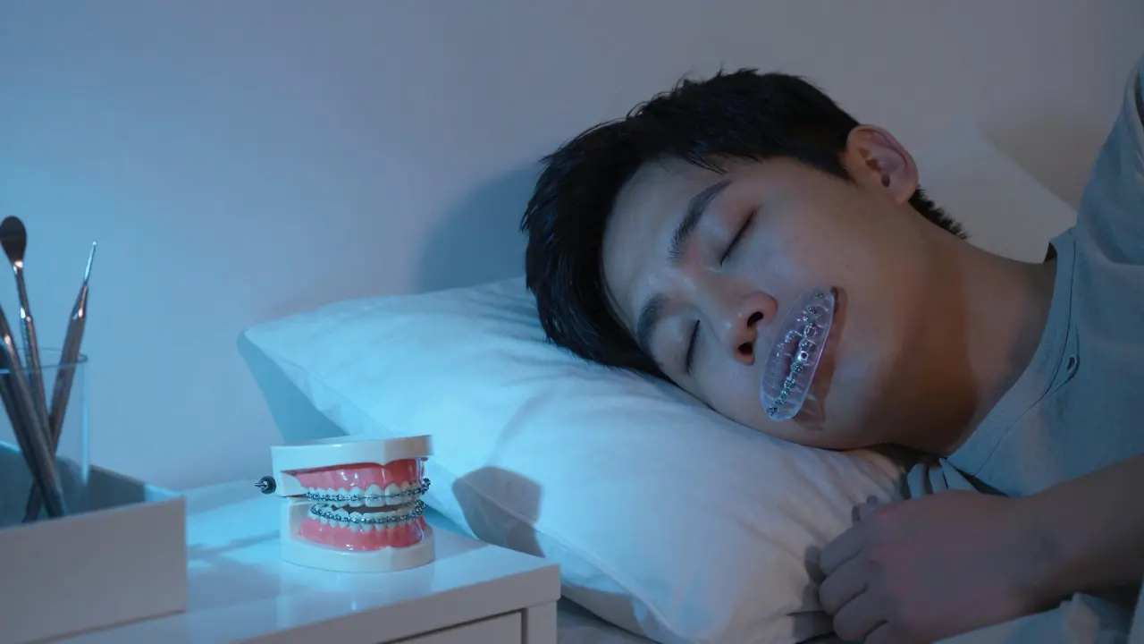 Noční ochranná pláštěnka chrání zuby před zatínáním během spánku.