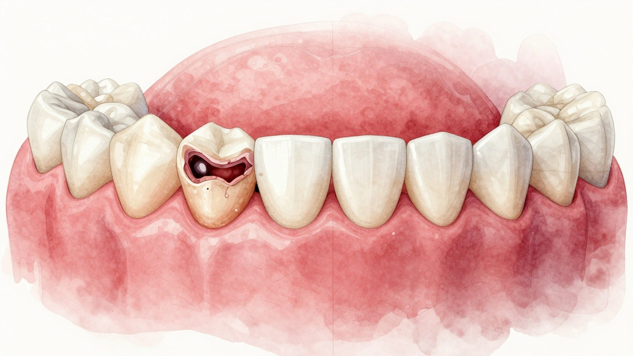 Přechod poškozeného zubu na dokonalou porcelánovou korunku v uměleckém stylu.