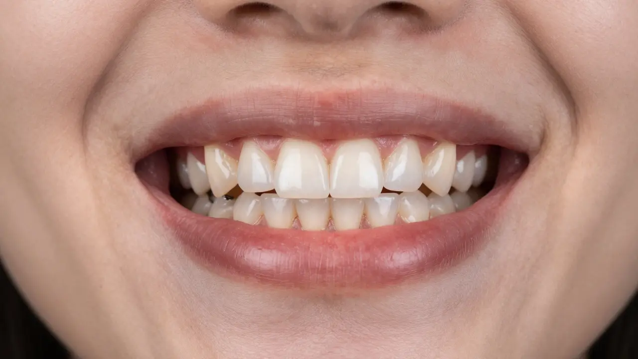 Chybějící špičák v dospělém ústním oblouku s implantátem.