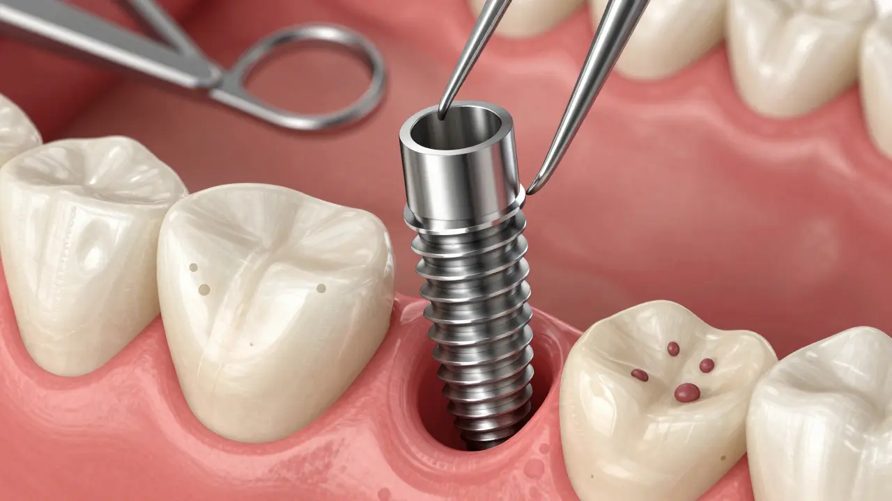 Titanový implantát se přirostá k čelistní kosti během osteointegrace.