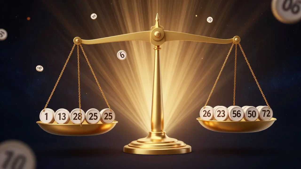 Váha s rovnovážným rozložením nízkých a vysokých čísel pro Eurojackpot.