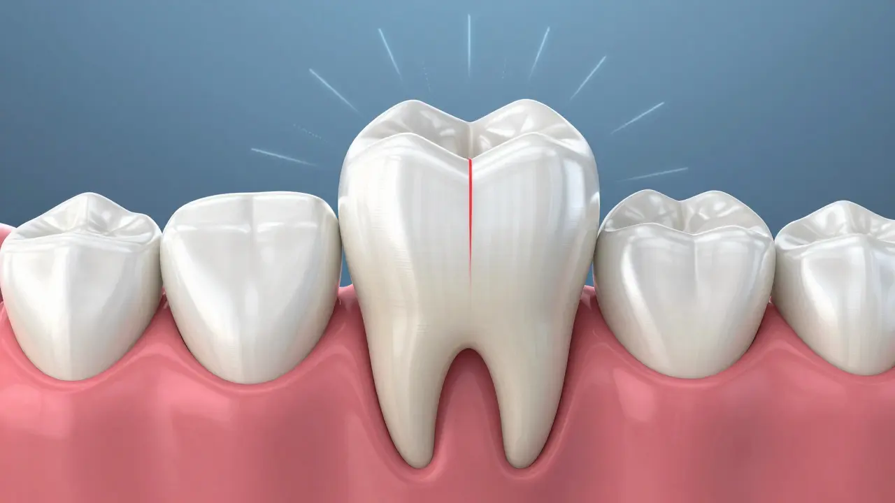 Zubní korunka je výše než sousední zuby, ukazuje tlakové body.