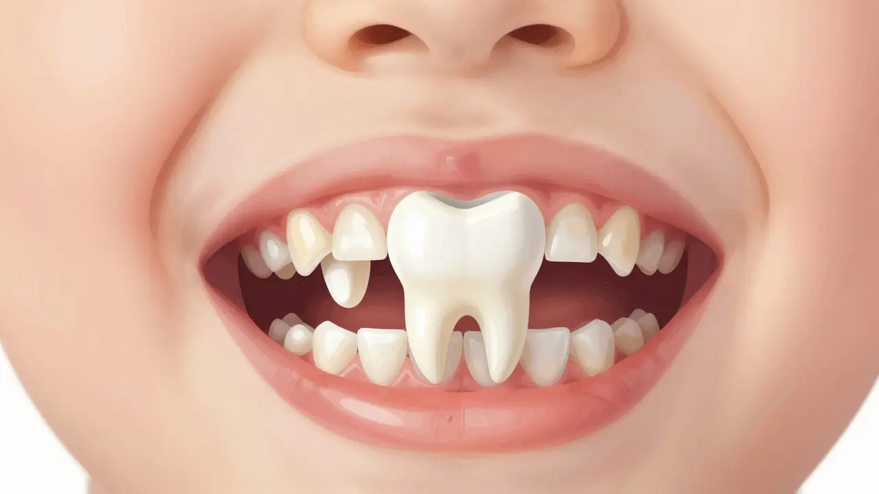 Dítě ve věku 6 let s míchajícími se mléčnými a trvalými zuby.