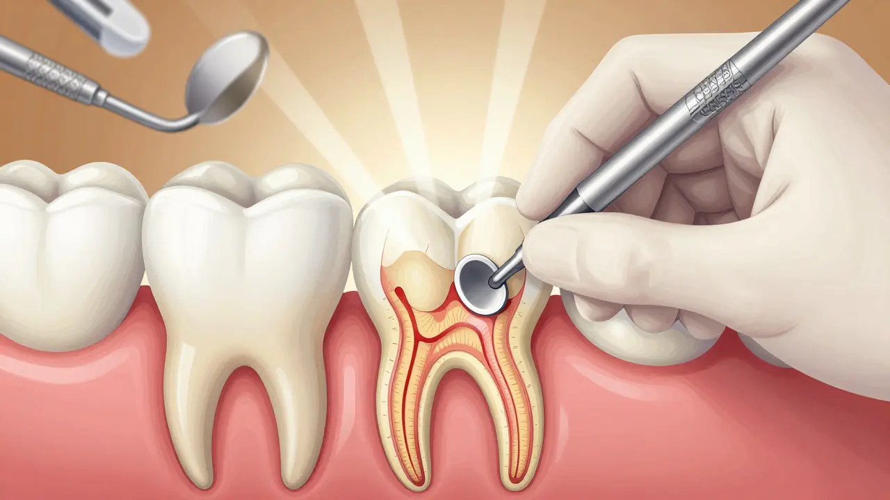 Zubní lékař stabilizuje kývající se zub pomocí zubního splintu.