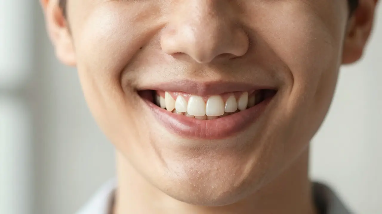 Detail přirozeného a zdravého úsměvu po dentální rekonstrukci.