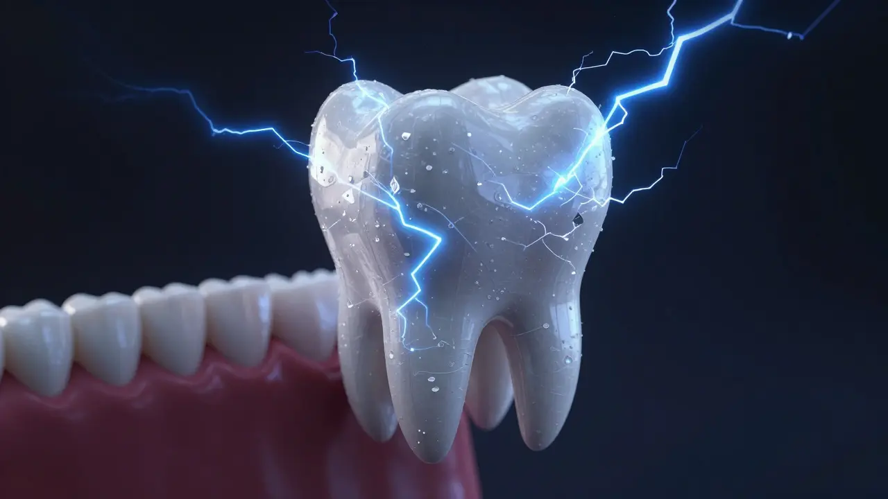 Konceptualizace citlivosti zubů s modrými elektrickými výboji