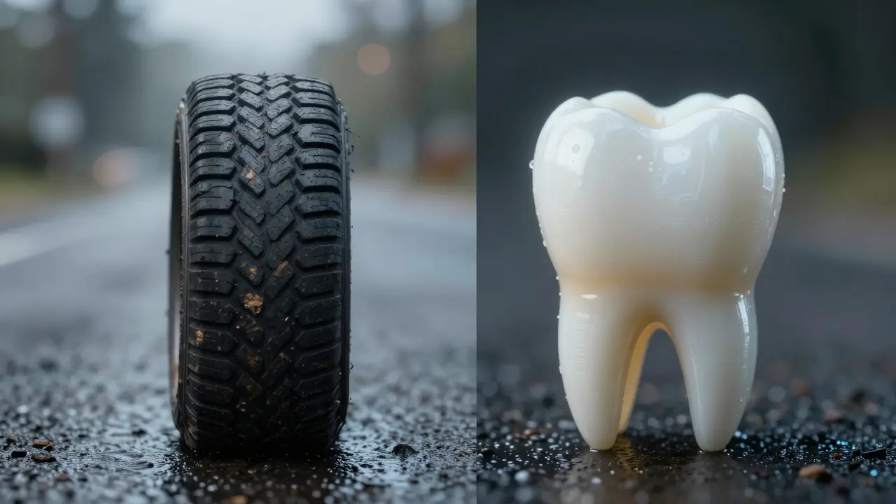 Konceptuální obraz znázornující odolnost a dlouhou životnost keramické zubní vložky.