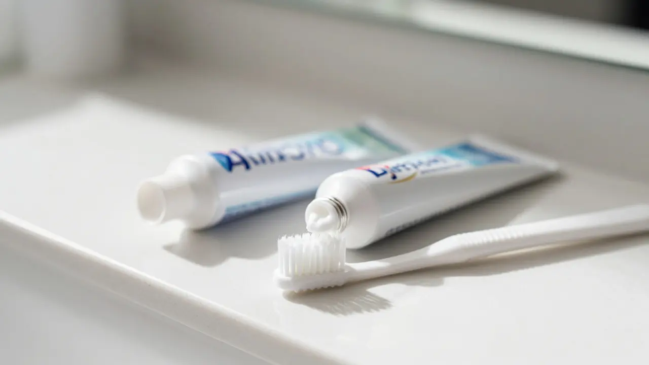 Bělící a fluoridová pasta s hygienickými pomůckami