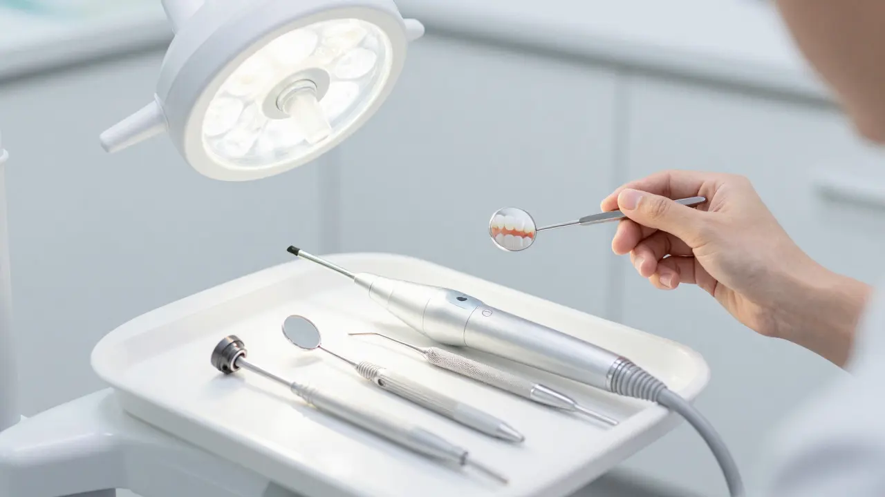 Profesionální dentální nástroje pro čištění zubního kamene v ordinaci