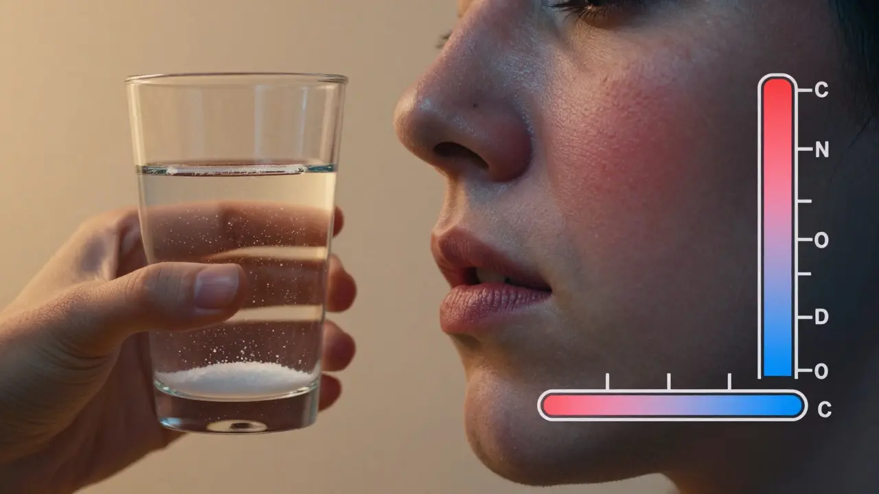Konceptuální obrázek ukazující účinky jedlé sody na trávení a kůži