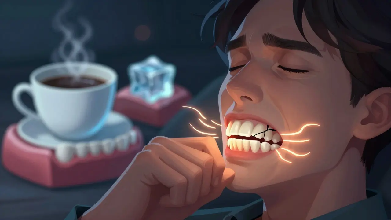 Ilustrace příčin prasklých zubů: skřípání a teplotní šoky