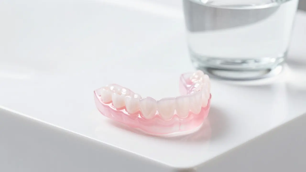 Individuální chrupetka na ochranu zubů ležící na čistém povrchu