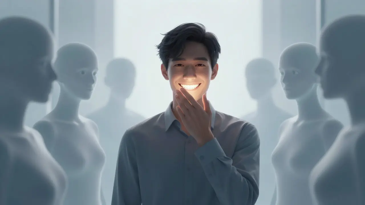 Konceptuální ilustrace psychologie prvního dojmu a sebevědomí