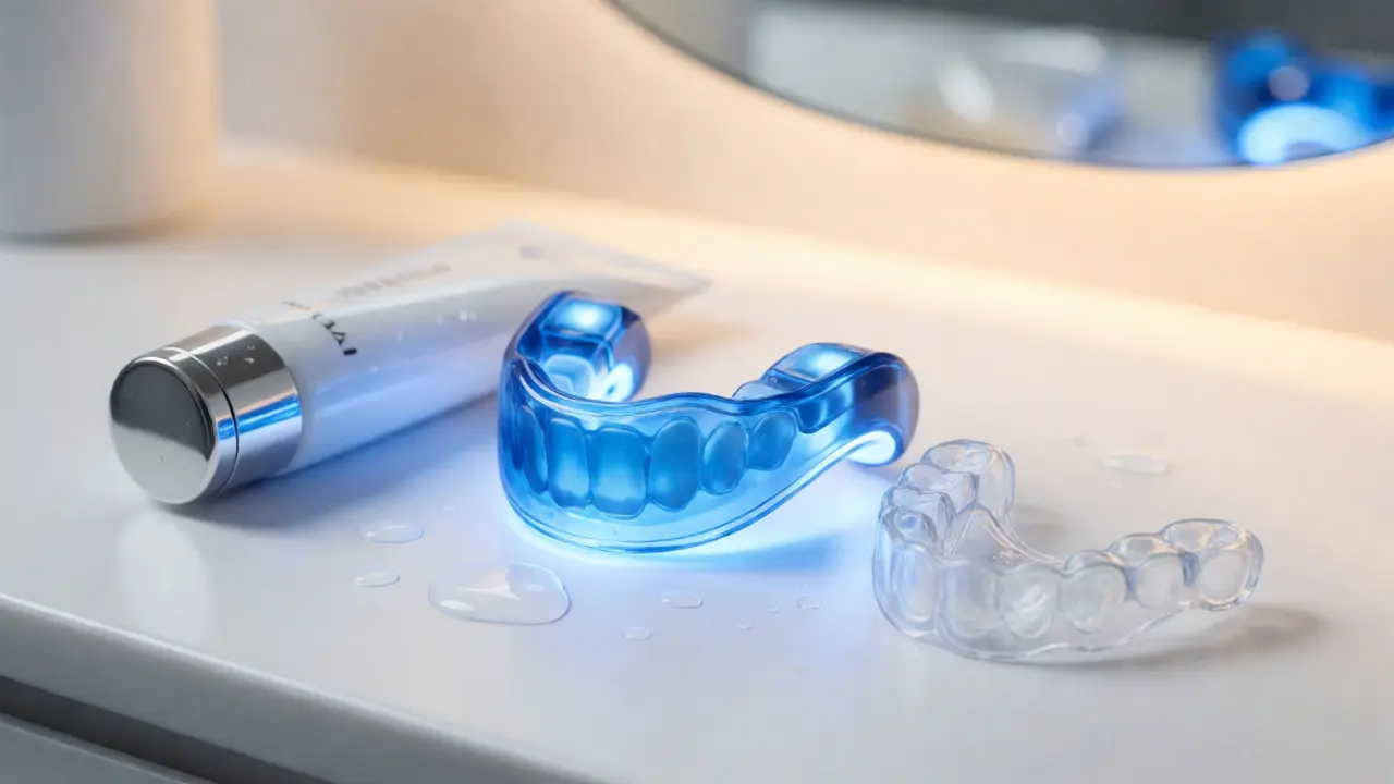 Domácí sada na bělení zubů s LED světlem a gelem