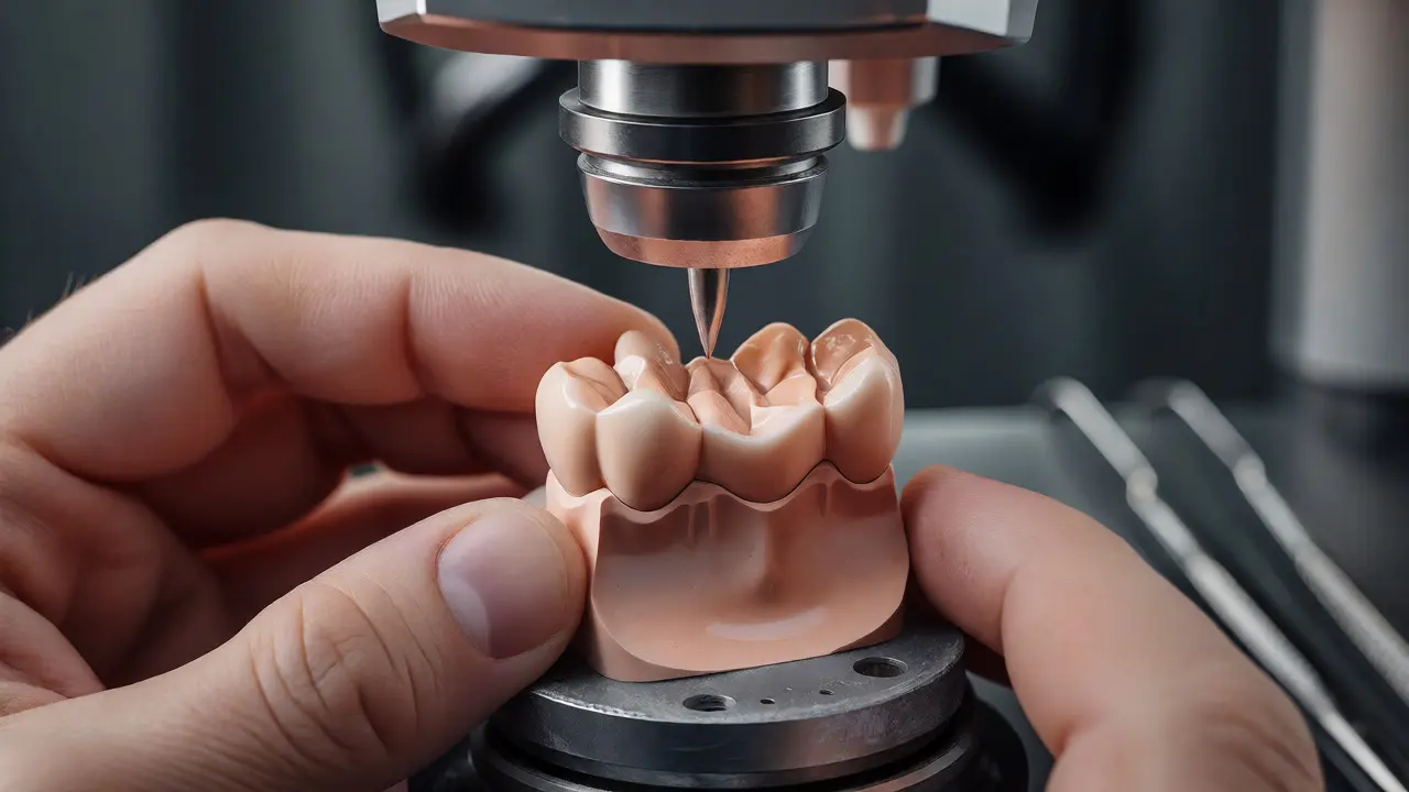 Výroba keramické onlajy v zubní laboratoři z bloku materiálu