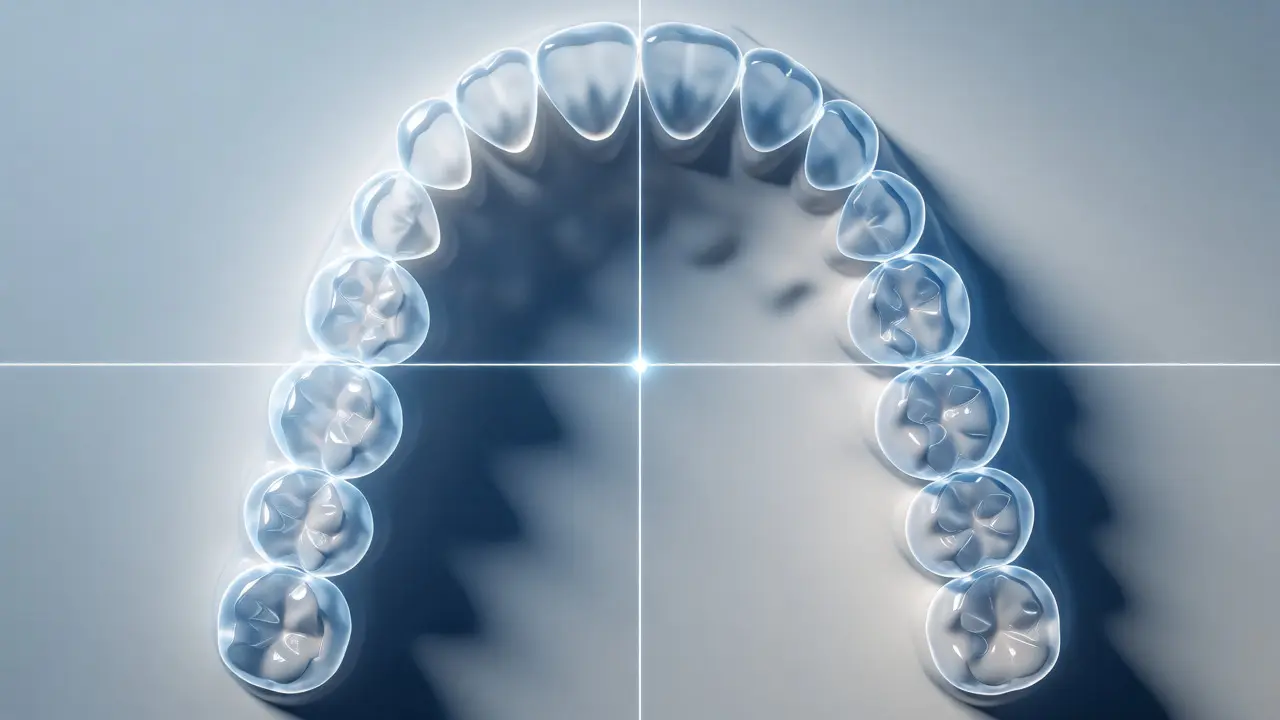3D model zubního oblouku rozděleného na kvadranty