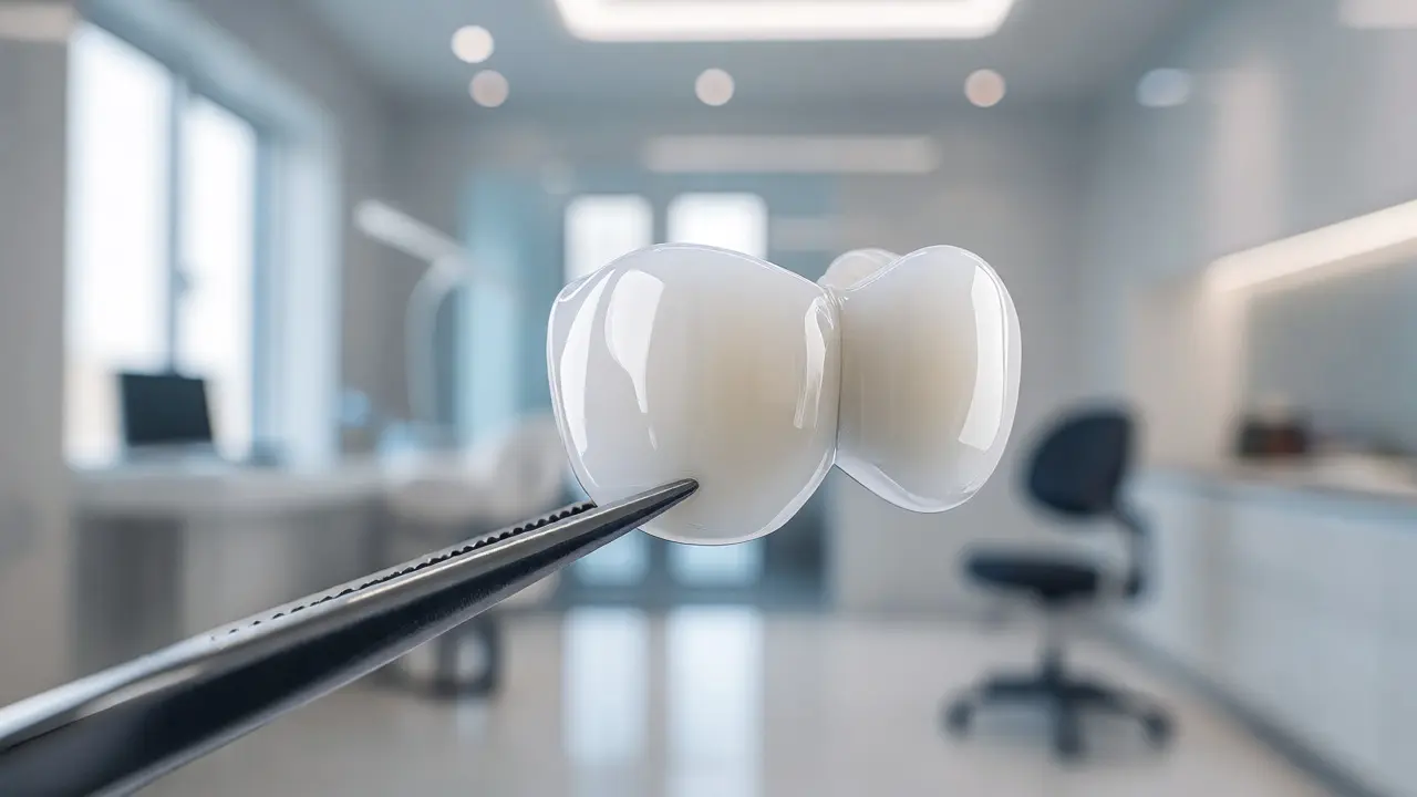 Detailní pohled na keramickou e-max korunku